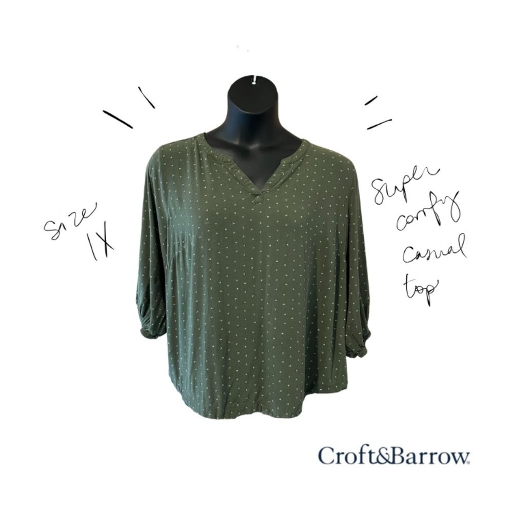 Croft & Barrow Lightweight Knit Top in Olive, Size 1X Like New